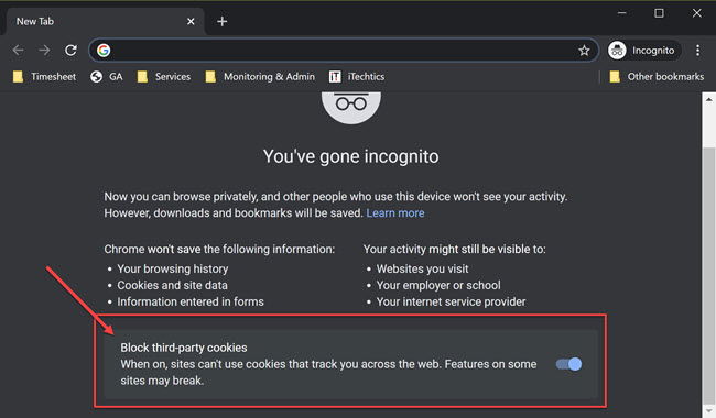 Cookies settings in incognito mode in Chrome
