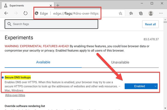 Enable DNS over HTTPS in Edge