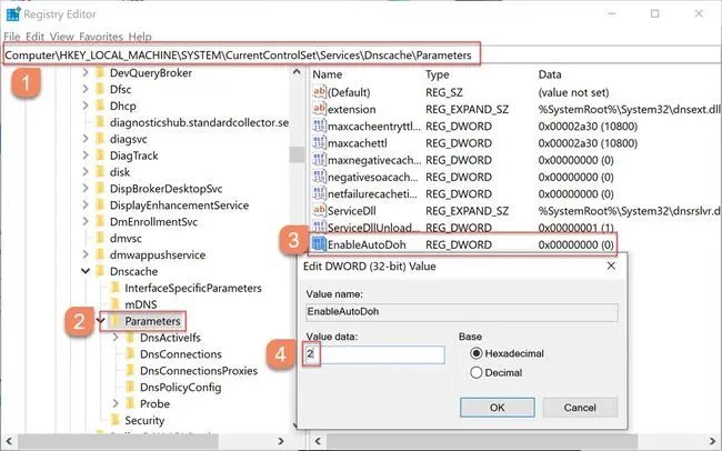 Enable DNS over HTTPS in Windows 10 using Registry