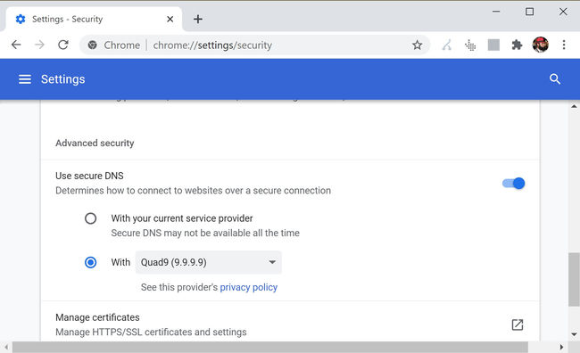 Enable secure DNS in Google Chrome