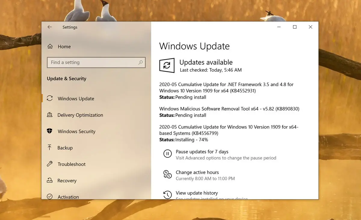 Installing KB4556799 in Windows 10