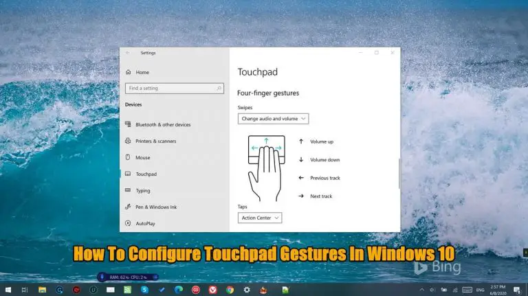 how to configure touchpad gestures in Windows 10