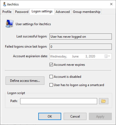 lusrmgr logon settings