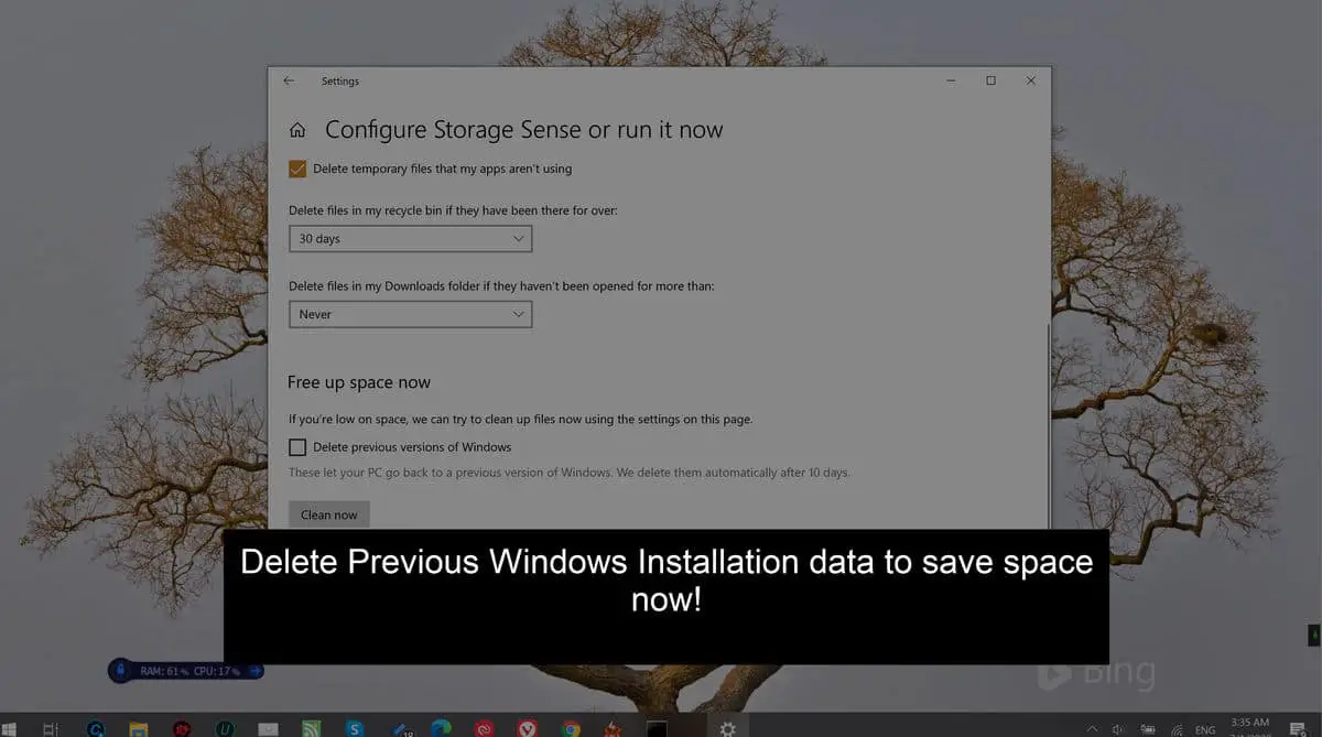 delete previous versions windows 10