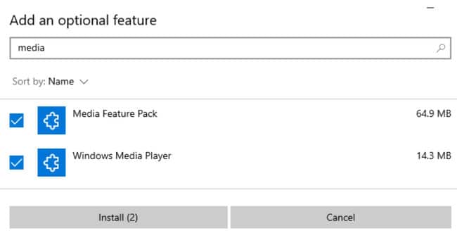 Search for media in optional features