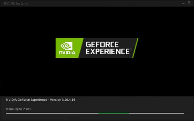 NVIDIA GeForce Experience app preparing to install