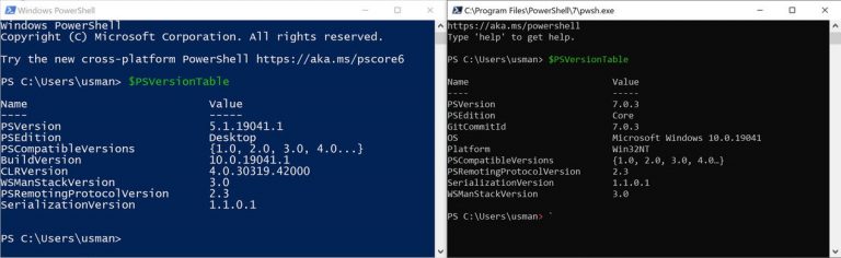 powershell and pwsh
