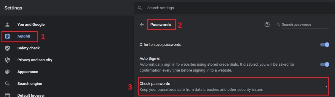 check passwords