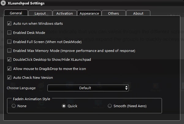 xlaunchpad settings