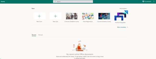 Microsoft Forms home page