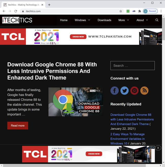 itechtics com in Chrome dark mode