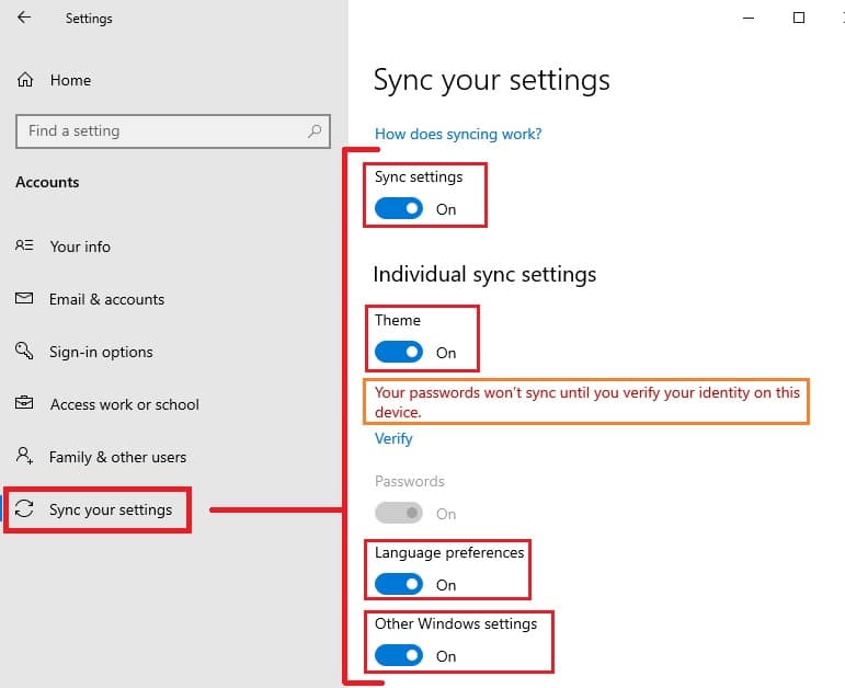 sync your settings