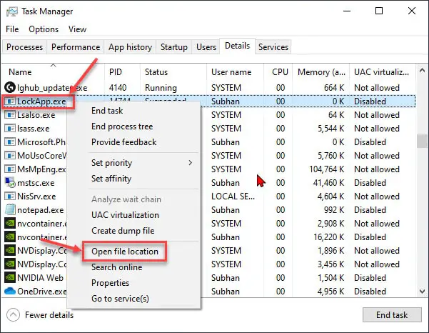 All about LockApp.exe in Windows 10 4 open file location 1