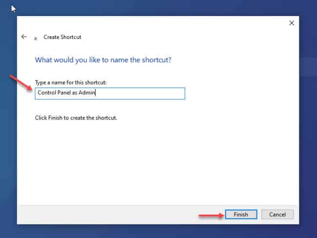 2 Ways To Open Control Panel as Administrator in Windows 10 2 shortcut name