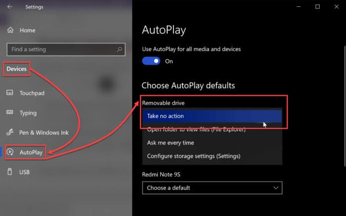 autoplay settings in Windows 10