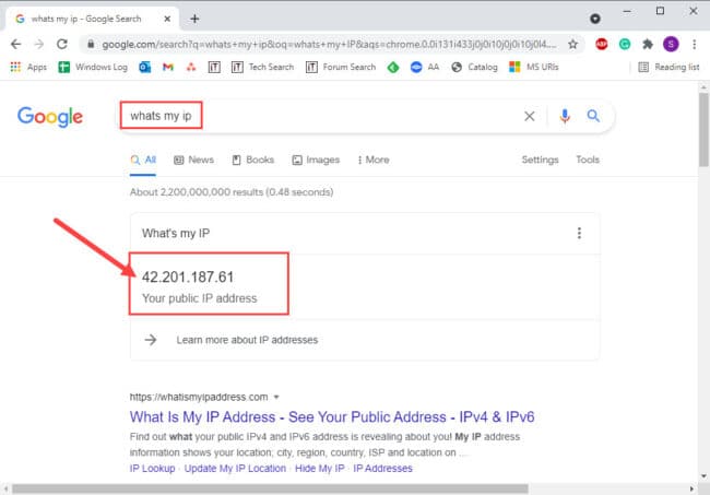 Find public IP address using Google