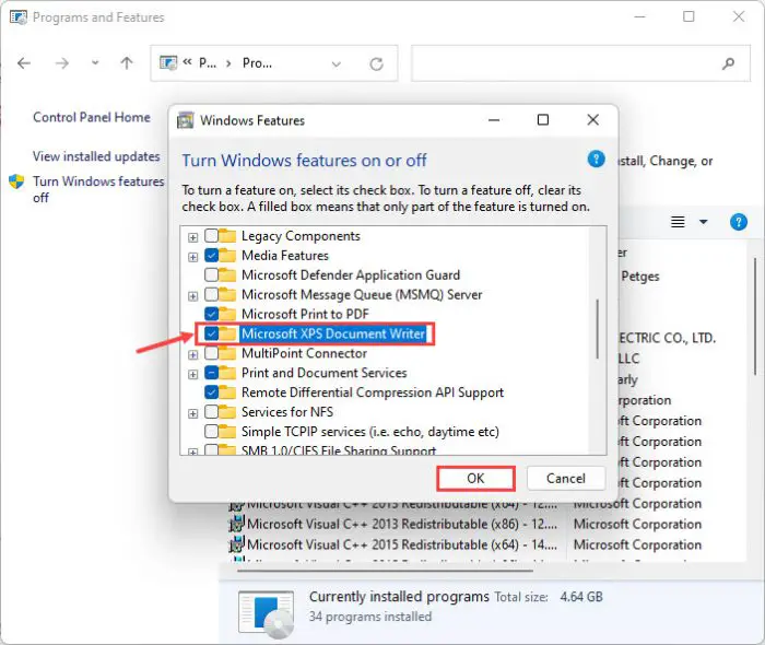 How to Enable XPS Viewer on Windows 11/10 13 MXDW turn on