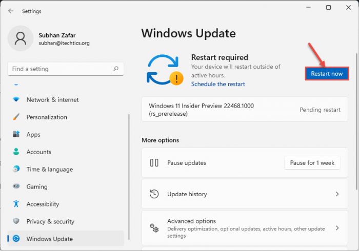Windows 11 Insider Preview Build 22468: VPN Stats + Hide Recent Searches in Taskbar 3 Restart Now 2