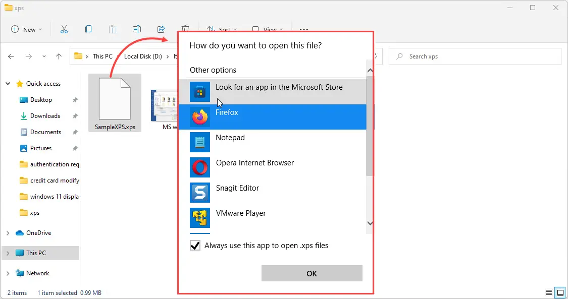 how to open oxps file extension