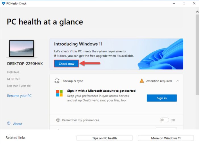 KB5005463 for Windows 10: Installs PC Health Check App 2 check now app
