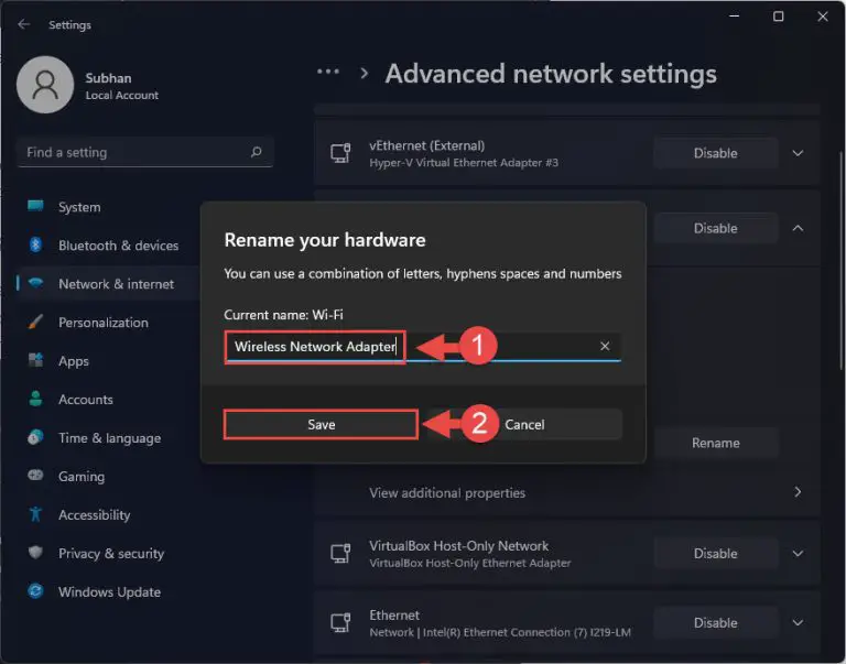 How To Change Network And Network Adapter Names In Windows 11
