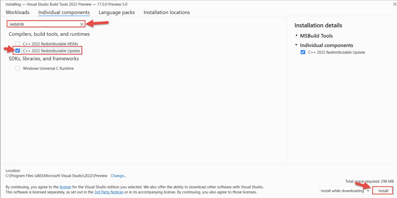 Download and install visual c redistributable 2022