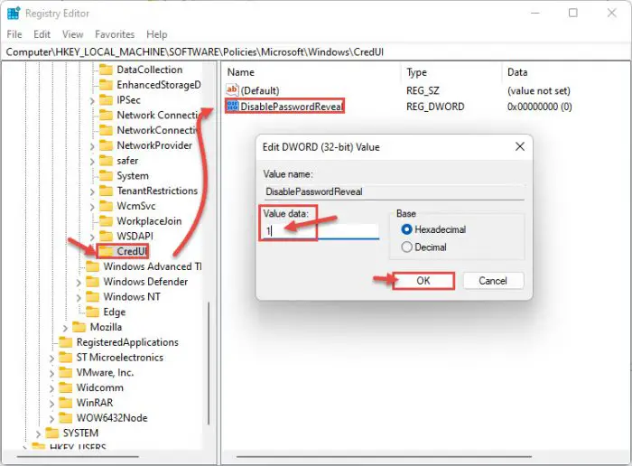 How To Enable Or Disable Reveal Password Button In Windows 11/10
