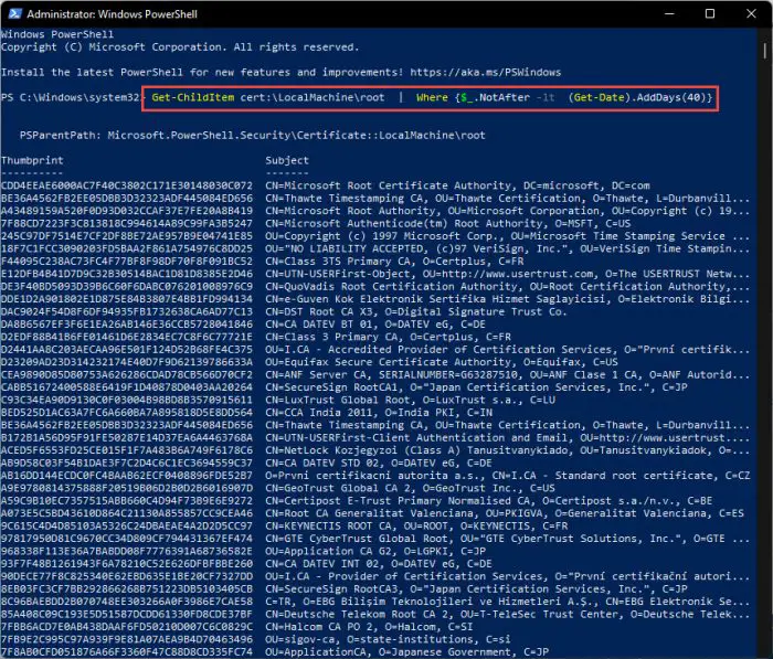 How to Install/Update Root Certificates in Windows 11 7 View expired certificates in PowerShell