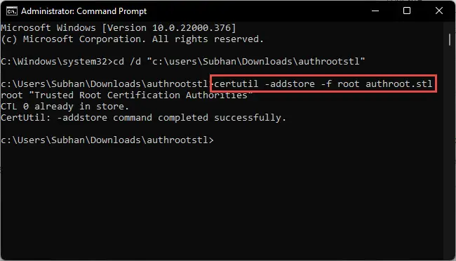 How to Install/Update Root Certificates in Windows 11 21 certutil2