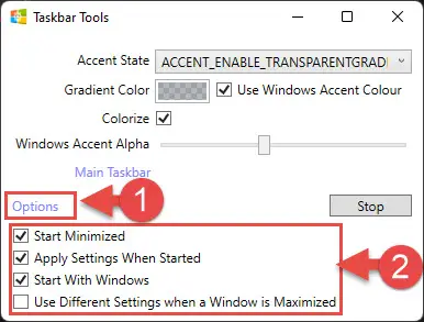 Configure taskbar to be transparent using TaskbarTools
