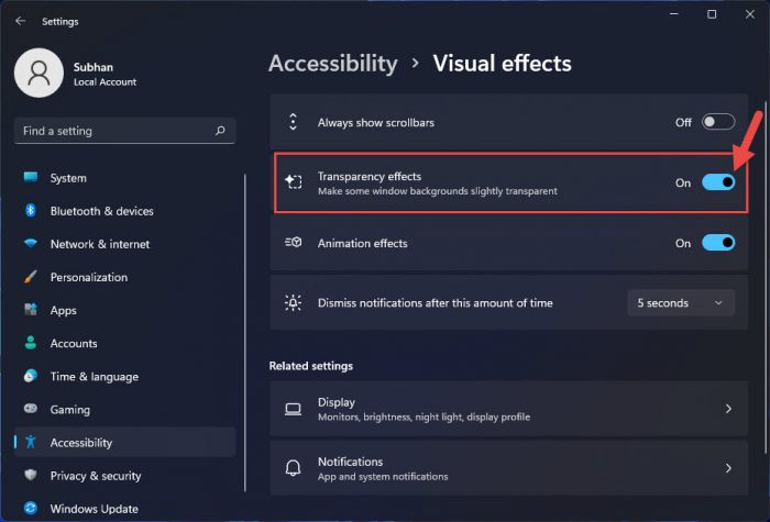 transparency effect accessibility page