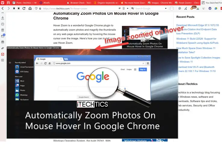 Automatically Zoom Photos On Mouse Hover In Google Chrome