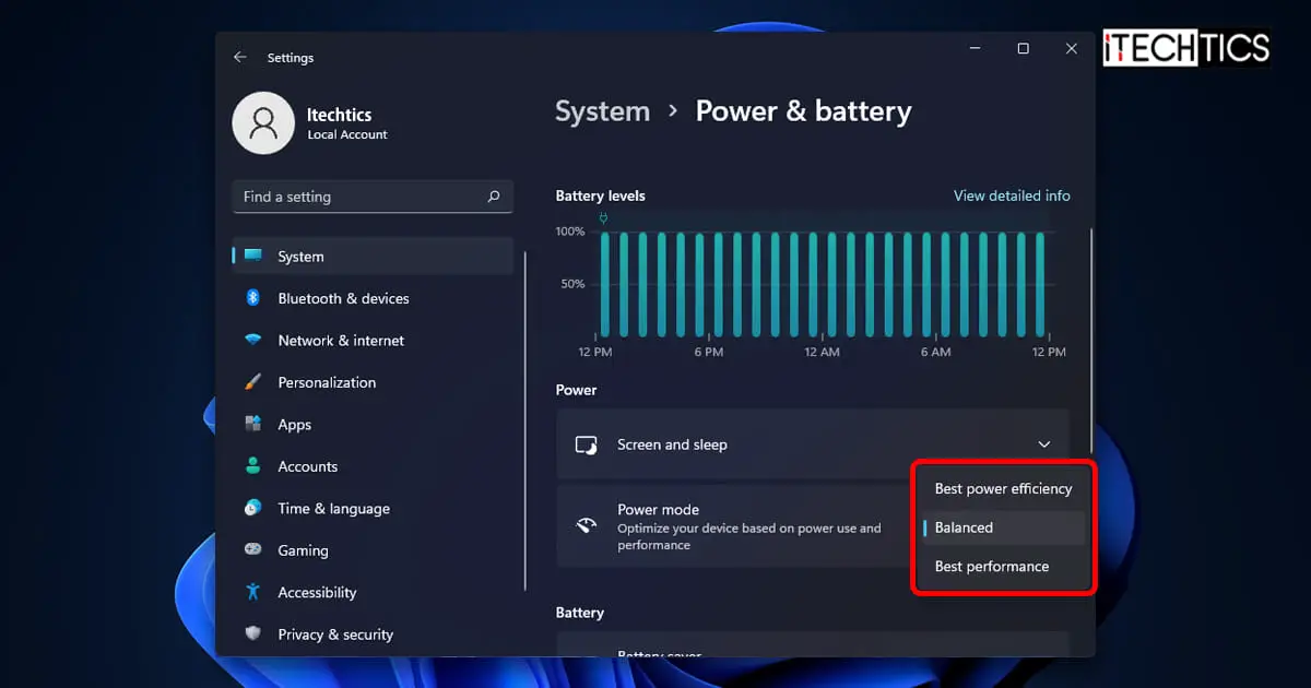 Change power modes Windows 11