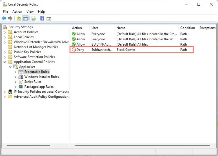 How to Block Apps Using AppLocker in Windows 17 Rule added to AppLocker