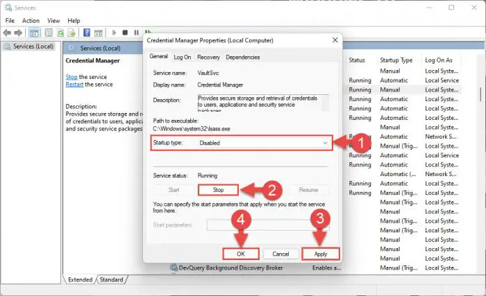 Disable the Credential Manager service