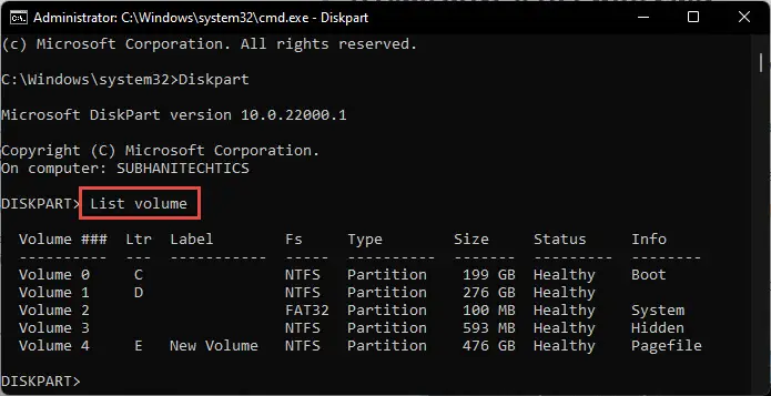 List all volume details in Command Prompt