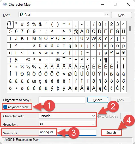 Not Equal Symbol (≠)