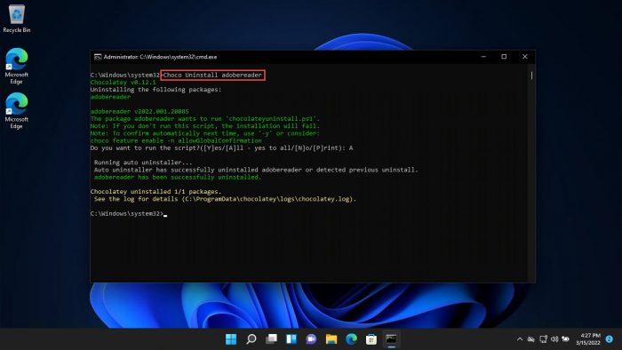 Install Apps And Programs From Command Line Using Chocolatey 12 uninstall 1