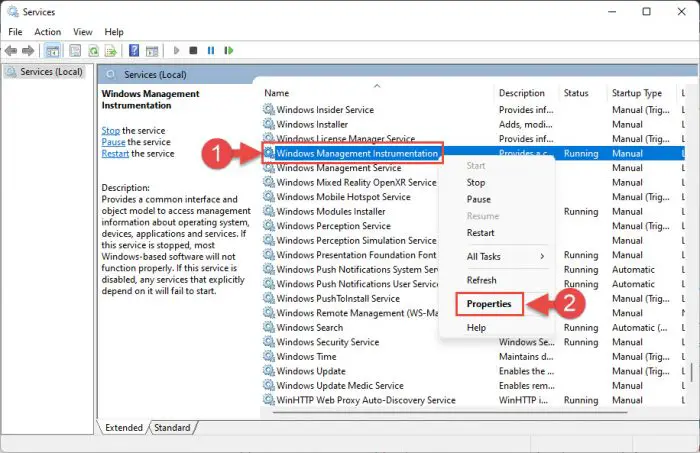 Open service properties