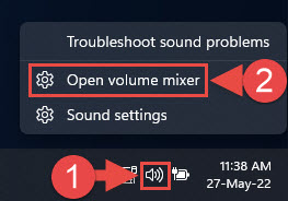 Open volume mixer from taskbar