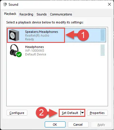 Set default audio device