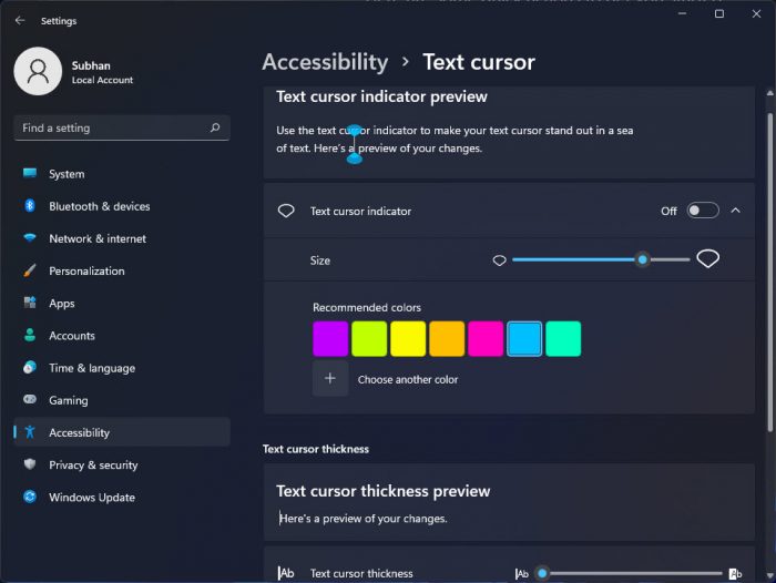 How To Make Windows 11 Accessible (Ease Of Access) 7 Text cursor accessibility setting