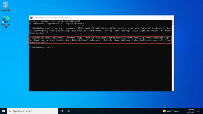 Unhide taskbar from Command Prompt