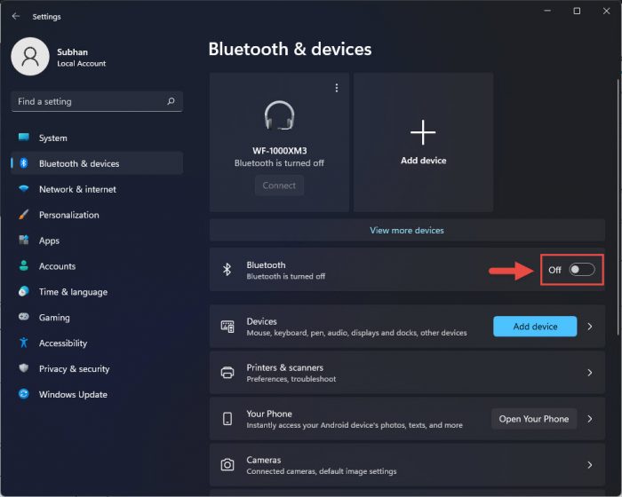 Disable Bluetooth adapter