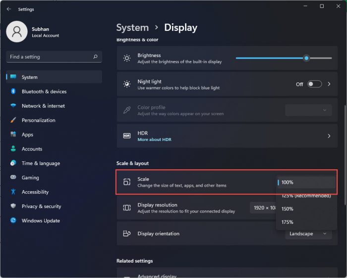 Restore DPI scale settings