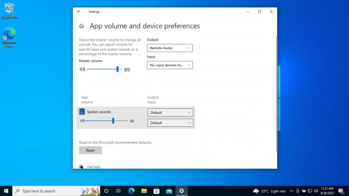 Volume Mixer in Settings app Windows 10