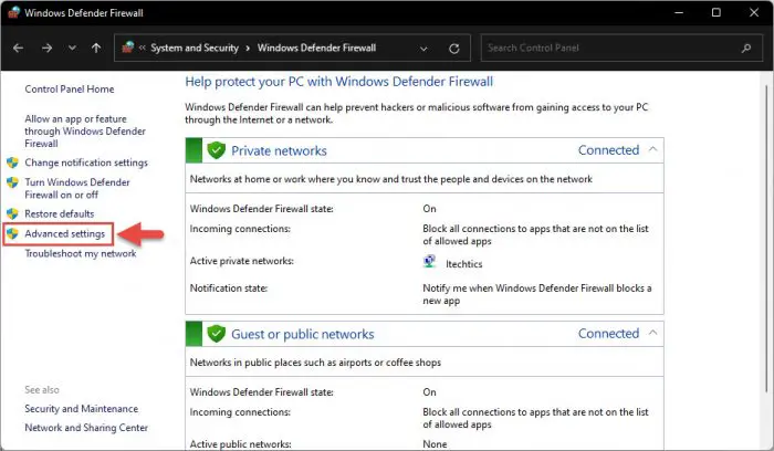 Firewall advanced settings