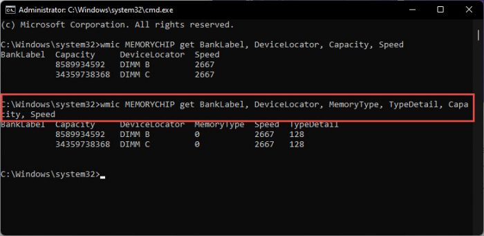 Get additional RAM details from Command Prompt