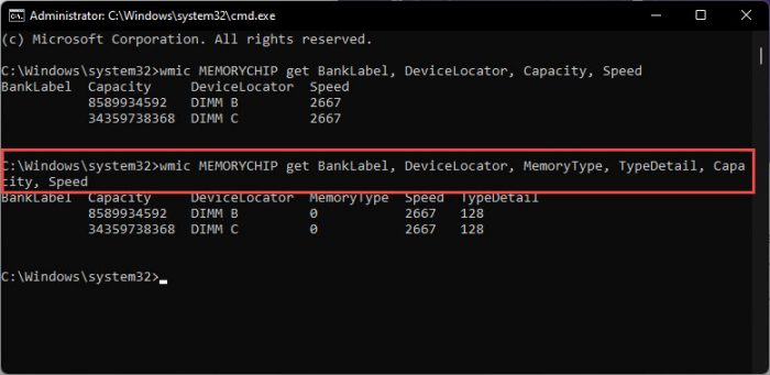 Get additional RAM details from Command Prompt
