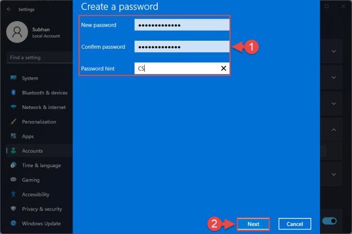 Set new password